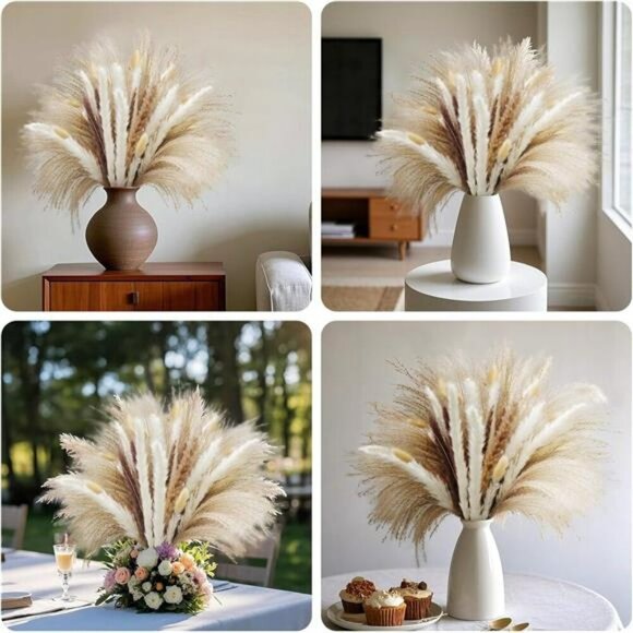 Natural Dried Pampas Grass Bouquet 120 Pcs Boho Home Decor Bunny Tails Reed - Picture 6 of 8